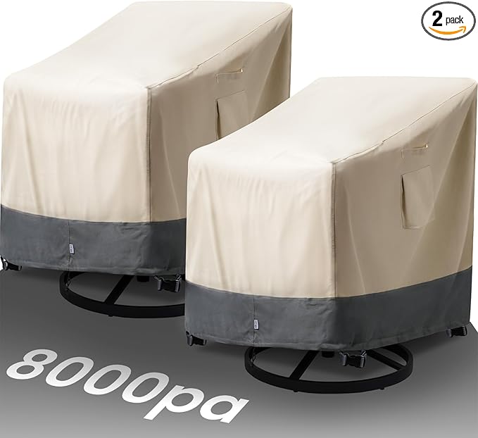 Extra Heavy Duty Patio Chair Covers Waterproof Up to 8000pa, 2 Pack Patio Furniture Covers for Outdoor Swivel/ Rocking Chair/ Adirondack Chairs, Outdoor Seat Cover with Air Vents, 33"W x 35"D x 38.5"H