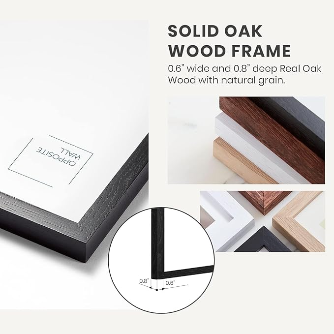 Opposite Wall - 14x18 in - Black Solid Oak Wood Picture Frame - Lightweight, Versatile & Shatterproof - Wall Hanging Poster or Photo Frame - Wall Decor for Office, Gallery & Home