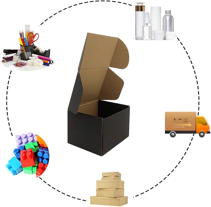 24 Pack 6x5x4 Inches Shipping Boxes，Black 3 Layers Corrugated Cardboard Box, Mailer Boxes for Packaging Small Business Mailing Gifts Digest Giving Products Wrap Boxes with Lids (6''x5''x4'')