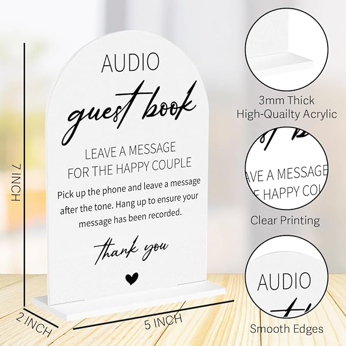 Audio Guest Book Sign for Wedding Acrylic Arch Wedding Bridal Shower Baby Shower Welcome Table Signs for Ceremony and Reception Decor 7 x 5 Inches