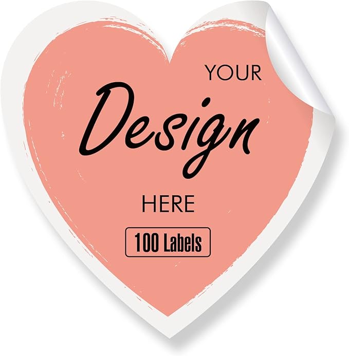 Custom Stickers Personalized Labels - Customized Stickers with Any Design Image Logo Text,Custom Thank You Label Stickers,Custom Stickers for Business Logo,100 Labels (Heart,3.5"x3.5")