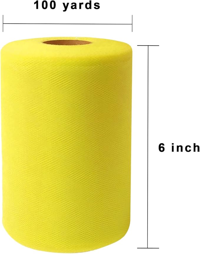Yellow Tulle Fabric Roll 6 Inch X 300 FT (100 Yards) Matte Tulle Ribbon Netting Mesh Spool for DIY Tutu Skirt Wedding Bow Gift Wrapping Baby Shower Christmas Party Halloween Decorations