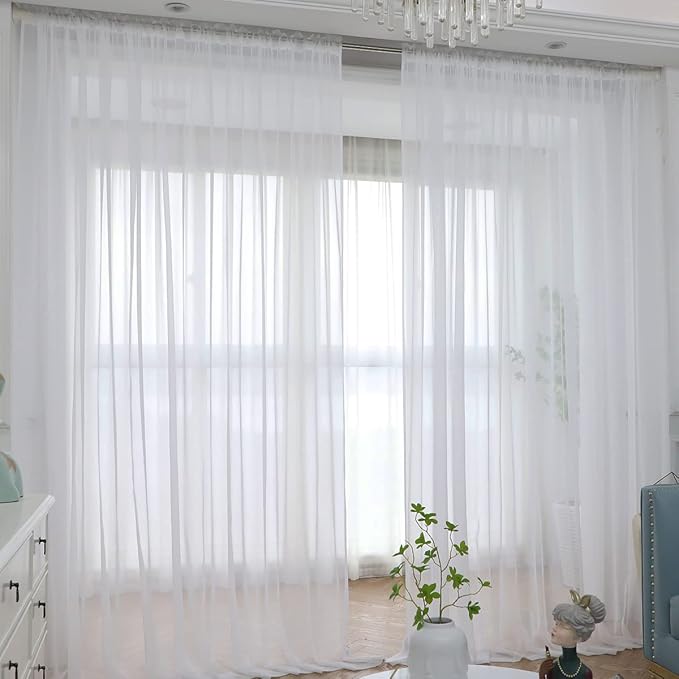 Window Ivory Sheer Curtains 95 Inches Long 2 Panels Sheer Curtain Basic Rod Pocket Panel for Bedroom Children Living Room Yard Kitchen (Ivory, 52" W x 95" L | 2 pcs)