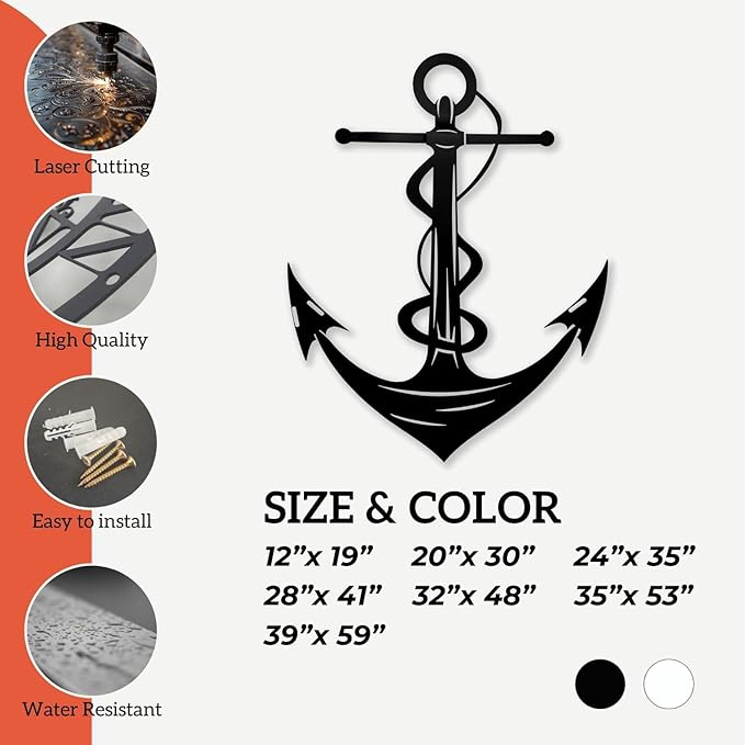 XXQ Anchor Metal Wall Decor, Anchor Metal Wall Art for Bedroom Living Room Dorm Antique Anchor Wall Decor Antique Metal Anchor Farmhouse Decor (Black, 28" x 41" / 70 x 105cm)