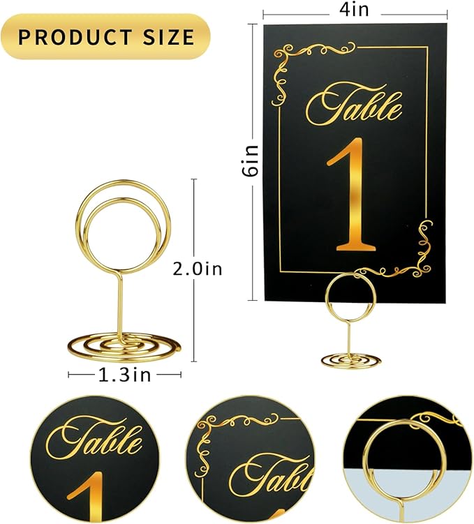 Black Gold Wedding Table Numbers 1-20 With 21 Gold Holders - Set of 21 Table Cards for Wedding Reception