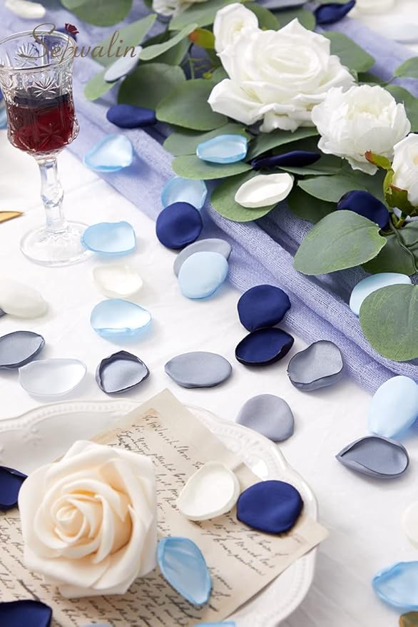 Serwalin 500Pcs Silk Rose Petals Artificial Flower Petals for Weddings Proposal Dusty Navy Blue Petals Flower Girl Petals for Wedding Basket Aisle Runner Bridal Shower (4 Color Mixes)