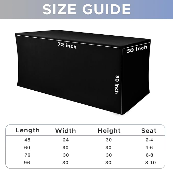 Nasitos Spandex Fitted Table Covers for 6 Foot Tables - 72 x 30 Inch - 4 Pack Black Stretch Rectangle Table Clothes, Wrinkle Resistant Tablecloths for Folding Table, Parties, Trade Show, Birthday