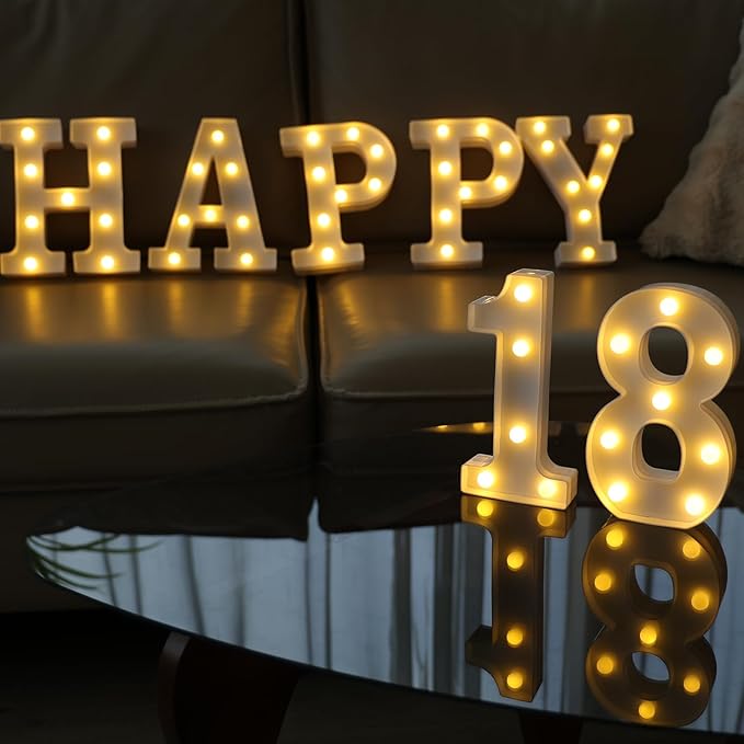 Decorative Led Light Up Numbers, 18th Birthday Decorations, Warm White Led Numbers Lights, Lighted Marquee Number Sign for Sweet 18th Party Decor