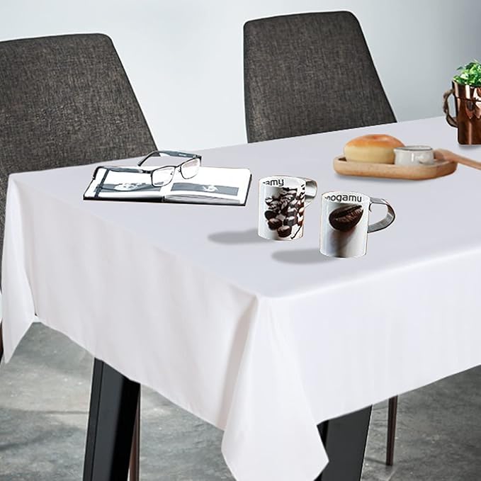 Fitable Rectangle Tablecloth Stain and Wrinkle Resistant Washable Polyester Table Cloth for Buffet Parties and Camping (60x120 inch, White)