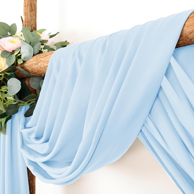 Wedding Arch Draping Fabric 1 Panel 30'' x 18FT Baby Blue Sheer Chiffon Arch Drapery for Photo Booth Bridal Shower Baby Shower Church Decor Newborn Photography Christening Outdoor Party