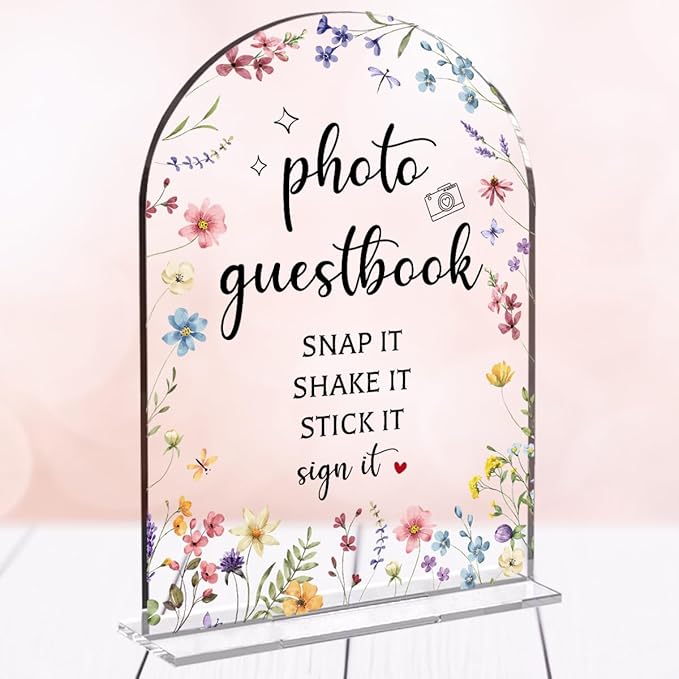 Wedding Sign Decor, Photo Guest Book Sign, 5x7 Inch Arch Acrylic, Wedding Sign for Reception & Event Party, Bridal Shower Decorations, Wedding Table Sign Accessories for Anniversary And Event(Flower)