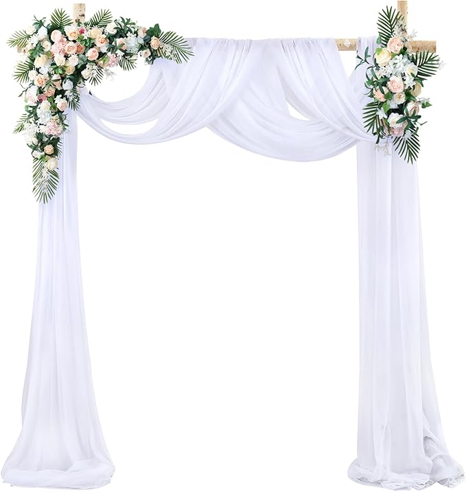 Wedding Arch Draping Fabric White Arch Drapes Sheer Backdrop Curtain for Ceremony Wedding Arches Decor 2 Panel 19Ft Length x 28" Width