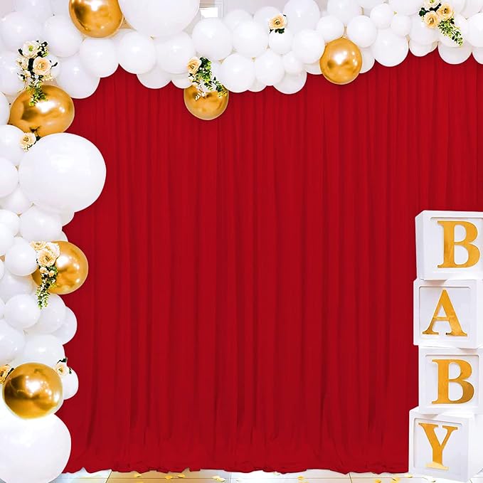 Joydeco Christmas Red Backdrop Curtain for Parties, Photography Backdrop Drapes for Christamas Wedding Decorations, Wrinkle Free 5ft x 7ft Set of 2 Panels Curtains with Rod Pockets