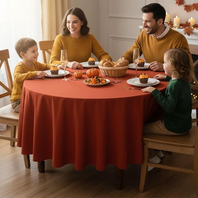 Fitable 8 Pack Round Tablecloths: Stain Resistant Wrinkle Free Fall Table Clothes, Washable Reusable Polyester Table Covers for Wedding Thanksgiving Party Birthday Banquet Reception(Rust, 84 Inch)