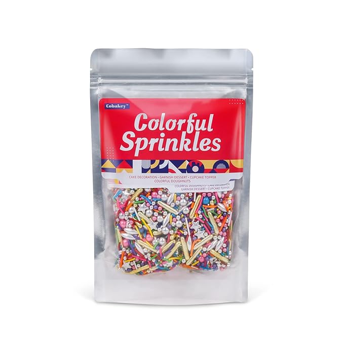 Rainbow Sprinkles for Cake Decorating - Metallic Gold Sprinkles Silver Star, Colorful Jimmies, Sugar Pearl, Cupcakes Topper, Ice Cream, Cookie Decorations for Christmas Birthday Party