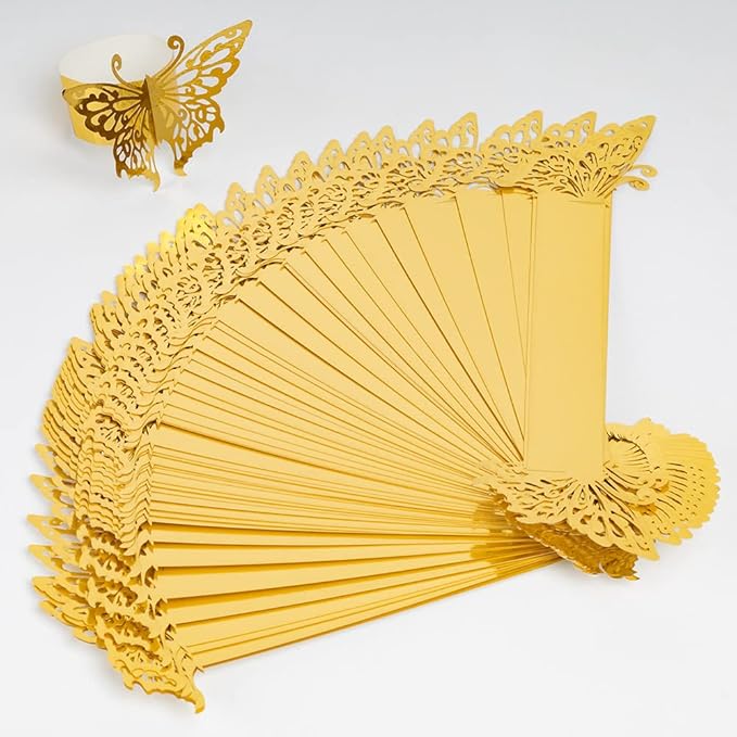 150PCS Butterfly Napkin Rings for Luxury Banquet Style, Reusable Paper Napkin Holders for Wedding Banquet Dinner Table Decor, and Catering Party Services (Gold) (Pack of 2)