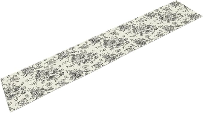 Vintage Flower Table Runner, Black White Wildfloral Floral Sketch Print Kitchen Dinning Table Runner for Indoor Outdoor Home Wedding Party Holiday, 13x108 Inch