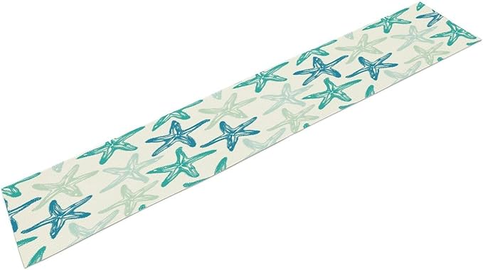 Starfish Plaid Table Flag Green Plaid and Marine Life Starfish Kitchen Table Flag Suitable for Birthday Party Restaurant Decoration Outdoor Picnic 13 * 70 Inch