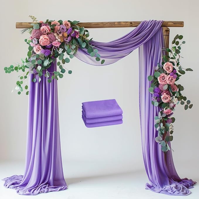 Wedding Arch Draping Fabric 3 Panels 28.7" x 20FT Lavender Purple Sheer Chiffon Backdrop Drapes for Wedding Ceremony Birthday Party Bridal Shower Outdoor Decoration