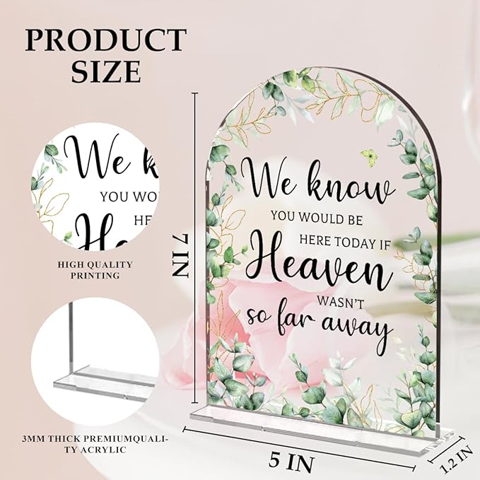 Wedding Memorial Sign，Heaven Wasn't So Far Away Sign，Wedding Supplies 5x7 Inch, Wedding Decor Loving Memory Sign for Ceremony And Reception，Arch Acrylic Table Signs for Anniversary, Event ((Foliage)