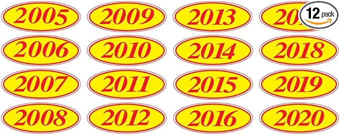 EZ-Line Oval Model Windshield Year Stickers for Car Windows Red and Yellow Large Vinyl Dealership Supplies 1 Dozen Pro Pack (2008)