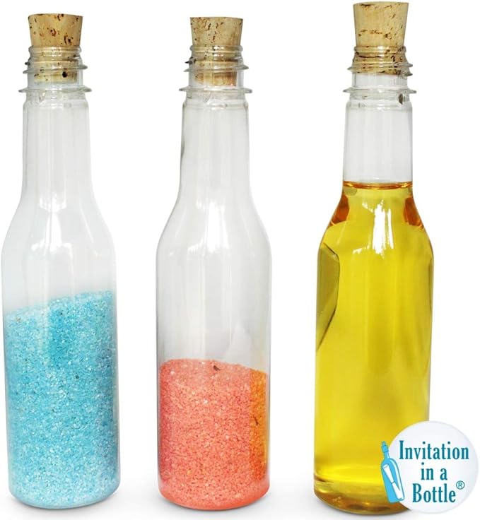 Plastic Bottles & Corks for Bottle Message Invitations, Announcements, DIY Craft, Party Favors & Sand Art - Clear Plastic (160 Bottles & Corks)