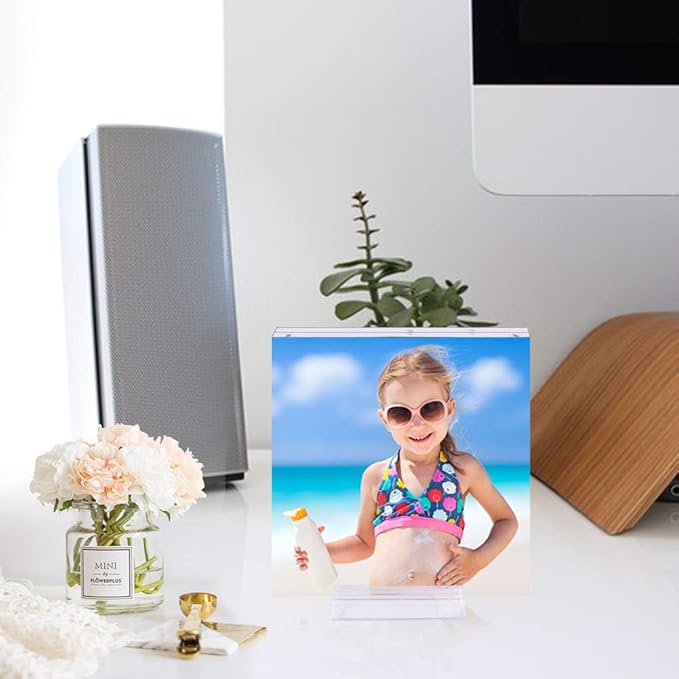 2 Pack Acrylic Picture Frame 4x4 Clear Double Sided Magnetic Photo Frameless Desktop Display with Photo Frame Stand Best Gift for Family, Baby, Document Photo Frames- Free Soft Microfiber
