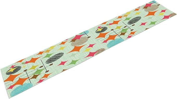 Mid Century Table Runner,Abstract Retro Modern Geometric Colorful Stripe Pattern Print Tablecloth Burlap for Hotel Indoors Outdoor Dining Room Kitchen Holiday Party, 13x70in