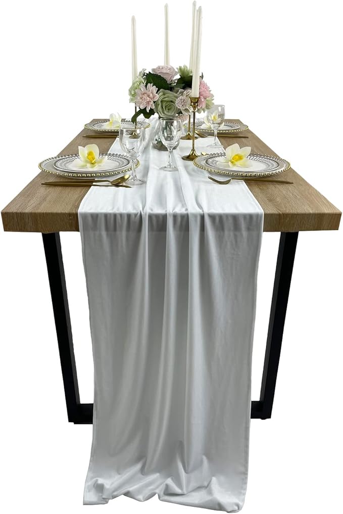 Luxurious Velvet Table Runner, 10ft Wedding Reception Decorations, 20x120inch Soft Velvet Fabric, Table Linen Overlay, Wedding Table Runners (White, 20X120inch)