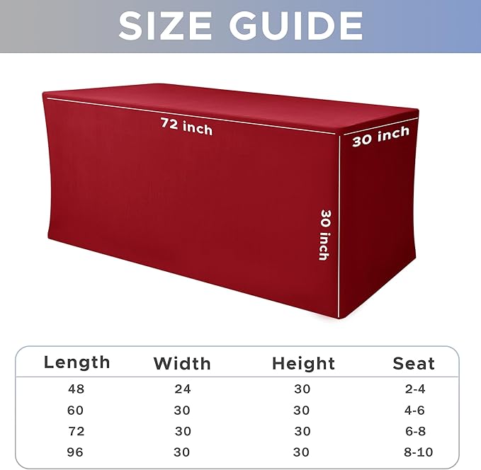 Nasitos Fitted Red Tablecloths for 6 Foot Tables - 72 x 30 Inch - 4 Pack Stretch Spandex Rectangle Table Clothes, Wrinkle Resistant Table Covers for Parties, Trade Show, Craft Show, Birthday
