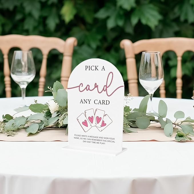 Wedding Playing Cards Guest Book Sign Acrylic Arch Wedding Bridal Shower Baby Shower Welcome Table Signs for Ceremony and Reception Decor 7 x 5 Inches