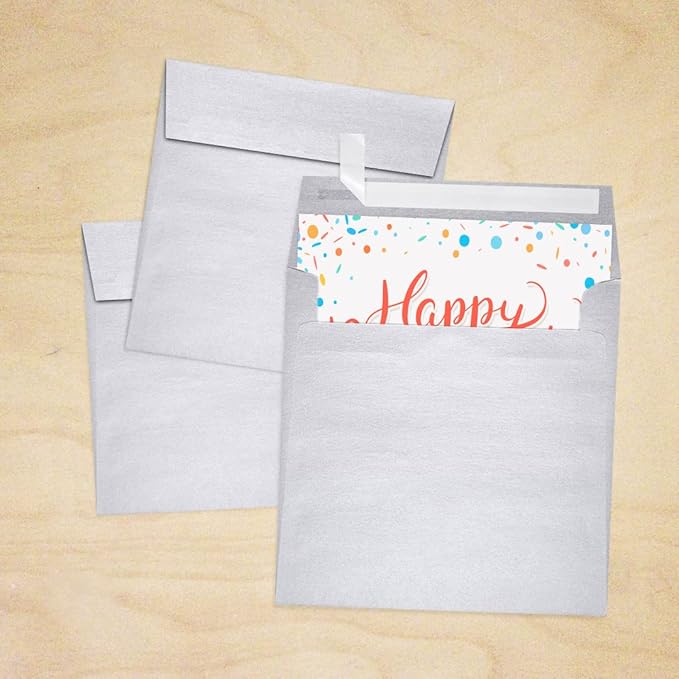 LUXPaper Square Invitation Envelopes | Peel & Press | 6" x 6" | Silver Metallic | 80lb. Text | 50 Qty