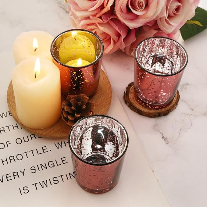 Pink Mercury Glass Tea Light Holders Set of 36 - Elegant Votive Candle Holders for Weddings, Showers and Home Decor - Perfect for Table Centerpieces and Parties (Glass, Pink)