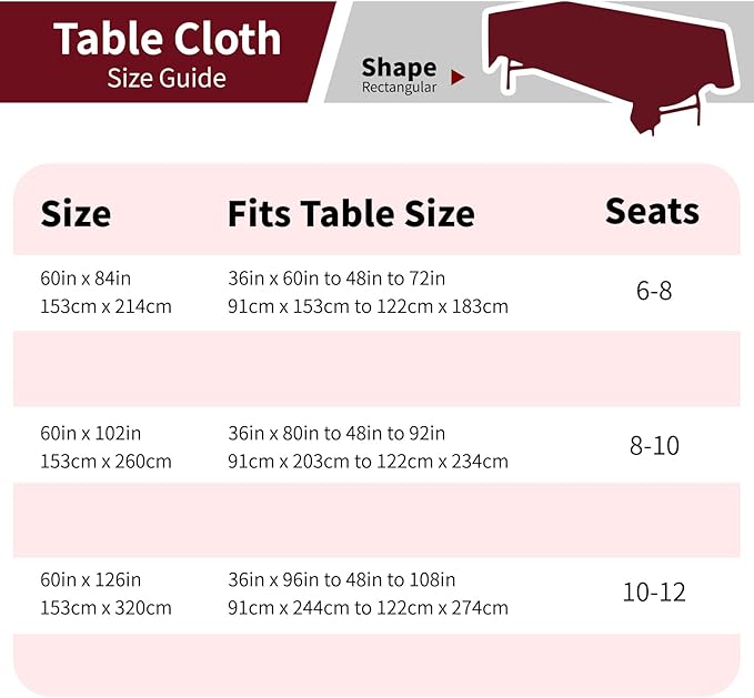 Burgundy 6 Pack Polyester Table Cloth 60 x 84 Inch, Rectangle Tablecloths for 6 Foot Tables Washable Table Cloth for Party Wedding