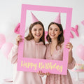 32 x 24 Inch Large Photo Booth Props Picture Frame Happy Birthday Party Frame DIY Cutouts Photo Booth Props Selfie for Party Supplies Favors(Pink Gold,Happy Birthday)