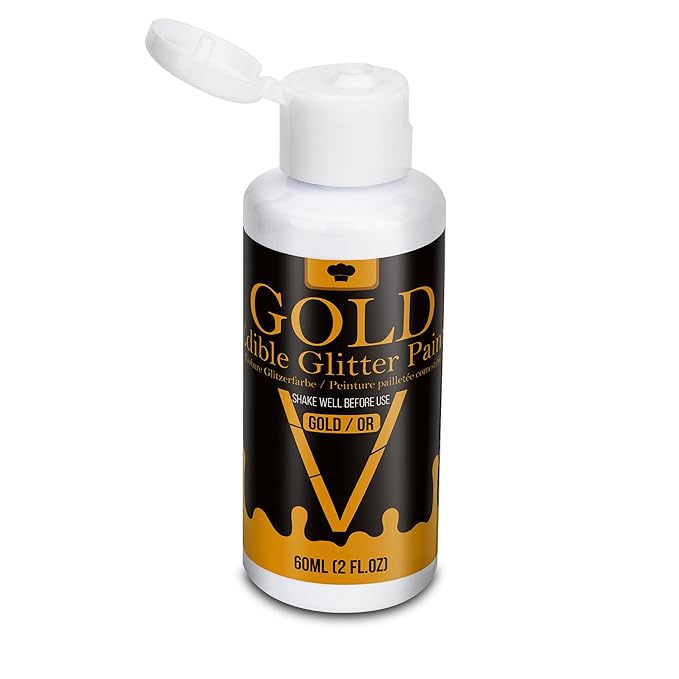 Edible Glitter Paint - 2 fl.oz / 60ml Food Safe Edible Gold Paint for Halloween Cake Decorating, Chocolate, Cocktail, Cupcakes - Gold Food Coloring Liquid Luster Dust for Candy, Drinks, Baking