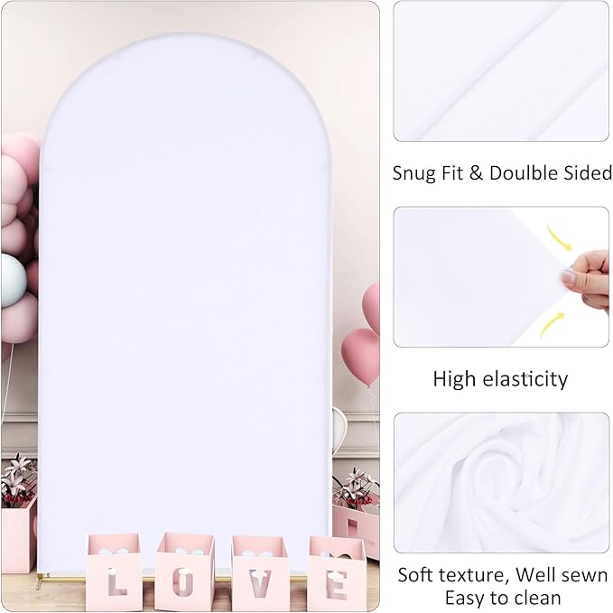 Vincidern 6.6FT Wedding Arch Backdrop Stand and White Cover, Metal Arch Backdrop Stand and Cover Set for Parties, Birthdays, Baby Showers, Bridal, Banquets, Ceremonies, Event Decor