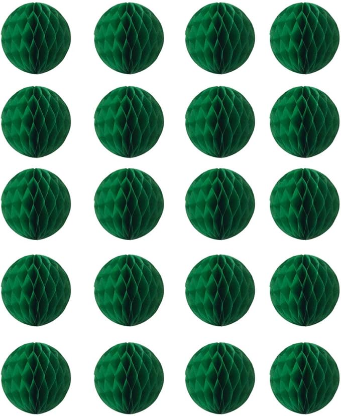 20pcs Honeycomb Decoration Paper Flower Balls Tissue Paper Pom Poms for Birthday Wedding Home Decor (6inch, Dark Green)