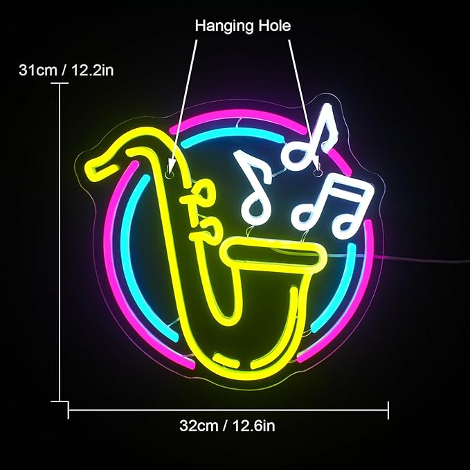 Saxophone Neon Sign Led Neon Lights for Wall Decor Jazz Music Light Up Signs for Bedroom Music Live Studio Classroom Party Decorations Christmas Gifts