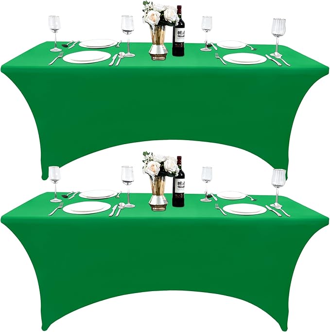 2-Pack 8ft Spandex Table Covers for Rectangle Folding Tables - Washable Elastic Tablecloth - Ultimate Fitted Table Protector for Birthday Parties, Trade Shows, Banquet