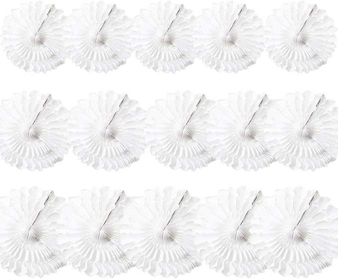 15pcs White Paper Fans Decorations - 6'', 8'', 10'' Round Tissue Honeycomb Set for Party, Birthday, Wedding Events