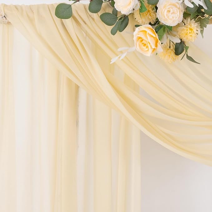 Socomi Champagne Sheer Wedding Arch Draping Fabric 29" x 20Ft 1 Panel Outdoor Curtain Drapes Extra Long for Bridal Baby Shower Ceremony Birthday Party Decor