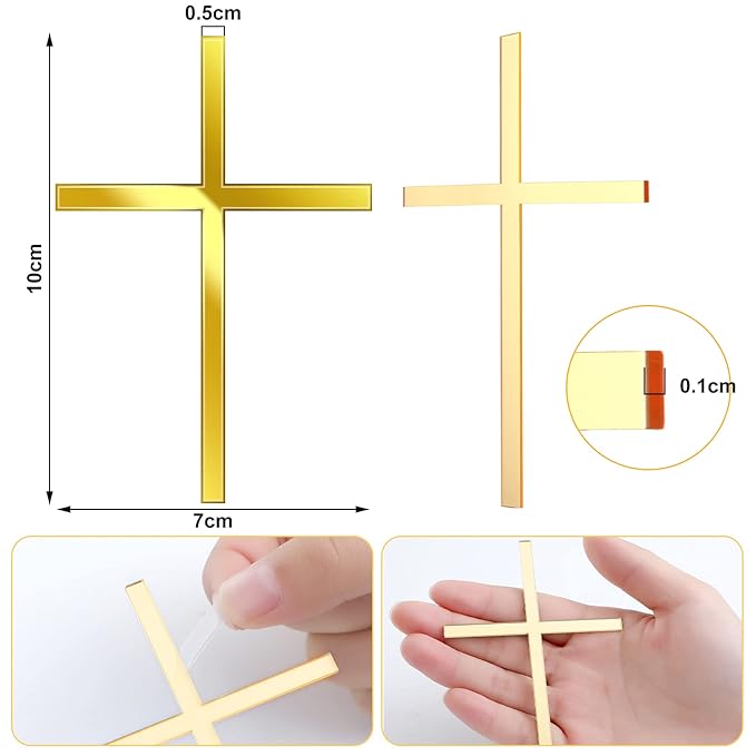 Blulu 16 Pieces Baptism Cake Toppers Crossing Cupcake Toppers Gold Mirror Acrylic Cake Picks Baptism Decor Christian Decorations(Elegant Style)