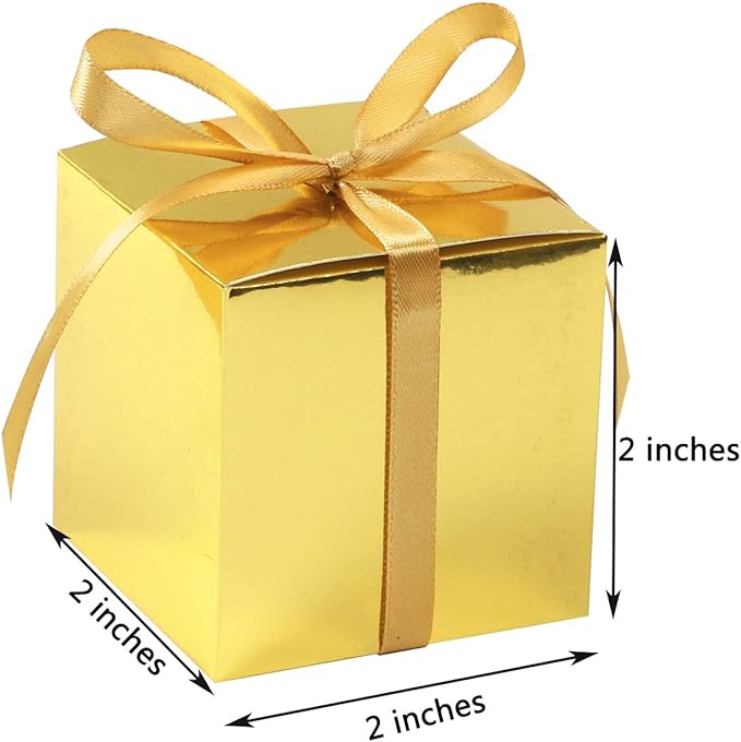COTOPHER 60pcs Small Gift Boxes, Favor Boxes 2x2x2 inches Paper Gift Boxes with Ribbons Candy Box for Wedding Favors Baby Shower Bridal Shower Birthday Party (60pcs 2x2x2, Gold)