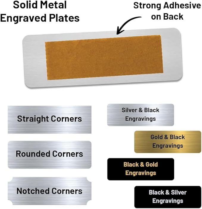Custom Engraved Name Plates with Adhesive, Made in The USA, Personalized Pet Urn, Memorial Plaque, Picture Frame, Art Tag, Flag case (Gold Plate/Black Text, 2x4 Inch)