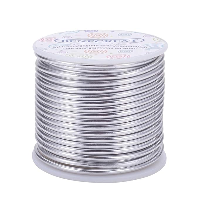 BENECREAT 9 Gauge Jewelry Craft Aluminum Wire 55 Feet Bendable Metal Sculpting Wire for Craft Floral Model Skeleton Making, Plant Gardening, Silver