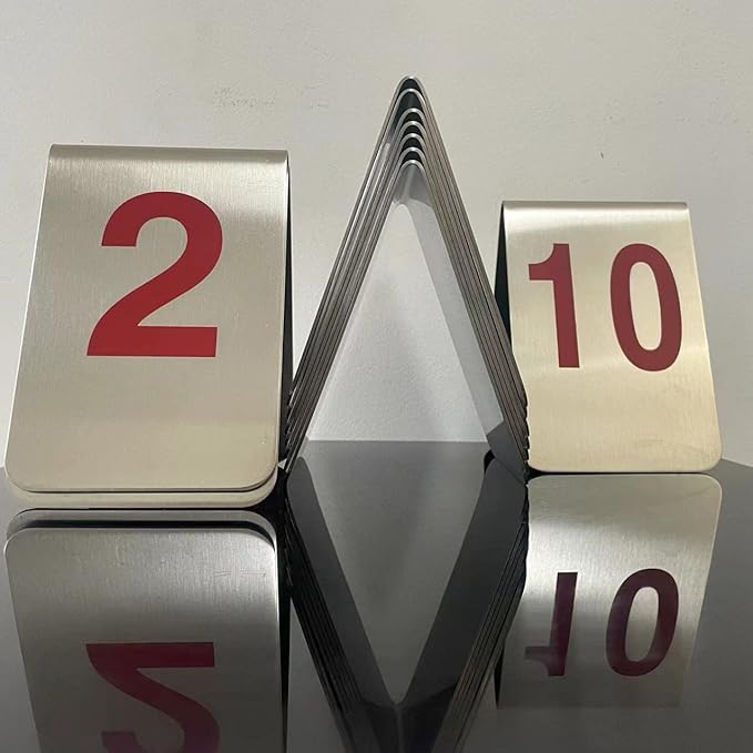 Metal Place Cards Stackable Tent Style Table Numbers,Place Card Holders for TRPG Wedding Party Restaurants Cafes Bars Gatherings Meeting Room Board Games (Red, Large 1-10)