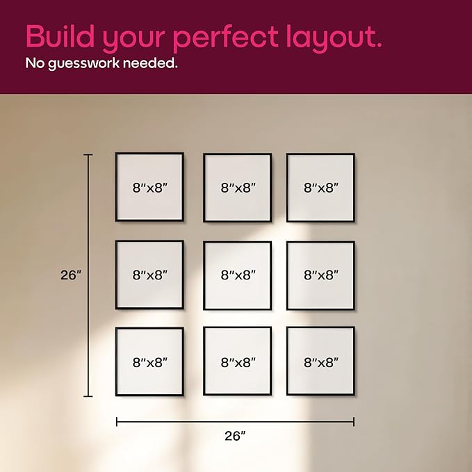 Mixtiles Official - Custom Photo Tiles - Personalized Printed Photos - Magnetic Wall Frames - Adhesive Sticker, No Nails - Various Sizes and Frames - 8x8-9Tile - White Frame