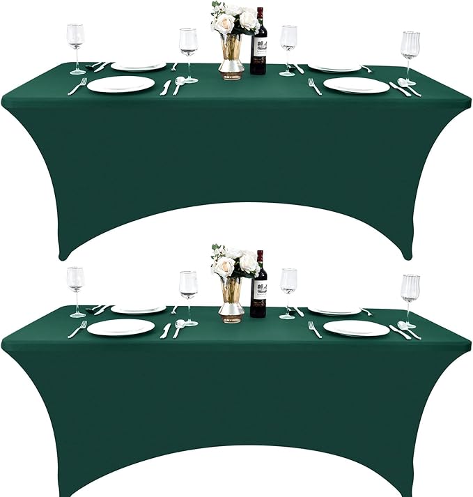 2-Pack 6ft Spandex Table Covers for Rectangle Standard Folding Tables - Wrinkle Resistant Stretch Tablecloths - Ultimate Fitted Table Protector for Parties, Trade Shows, Banquet