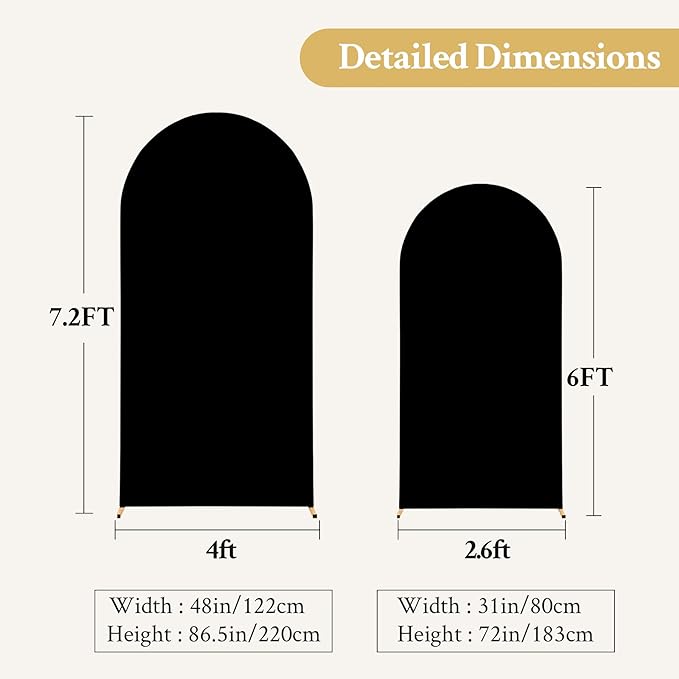Black Arch Backdrop Cover for Wedding, Set of 2 Stretchy Spandex Fitted Arch Stand Cover for Baby Shower, Birthday Party Decor, Chiara Backdrop Cover with Double-Sided Design(7.2FT 6FT, Black)